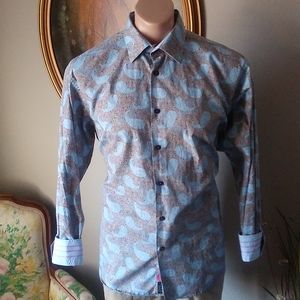 Luchiano Visconti Blue Paisley on Multi Color Paisley Print Long Sleeve Shirt. L